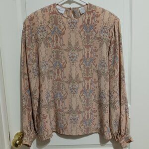 Liz Claiborne Collection Dusty Peach Silk Print Blouse, Women's Size 4